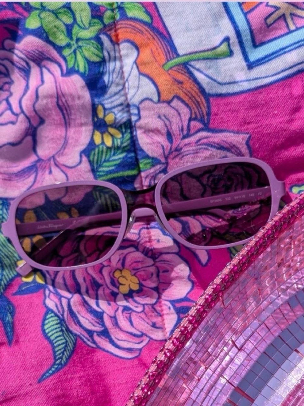 Salvatore Ferragamo Pink Frame Sunglasses with Dark Lenses